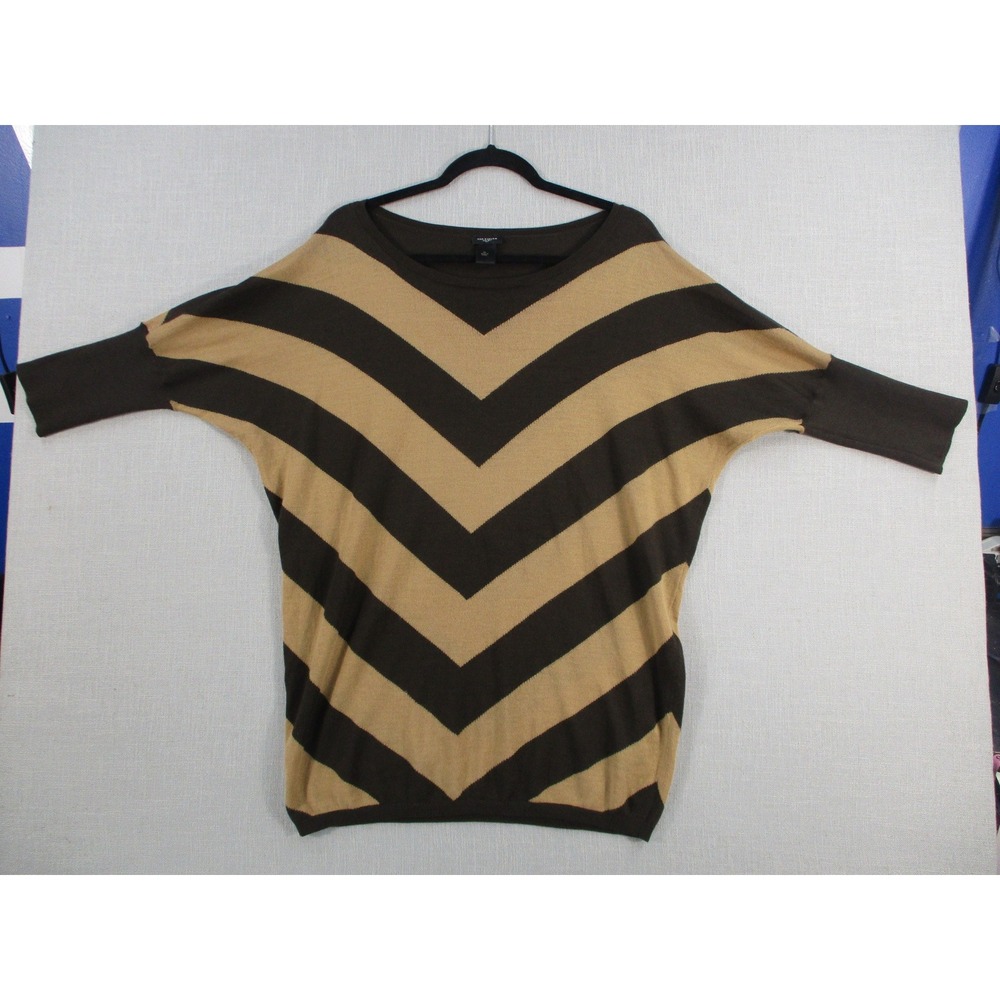 Ann Taylor Womens XL Brown Tan Chevron Stripe Merino Wool Blend Dolman Sweater